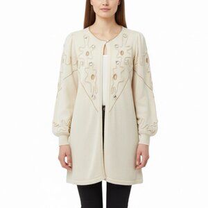 Vintage Madeleine Womens Ivory Embellished Cardigan Long Sleeve Open Front Sz L